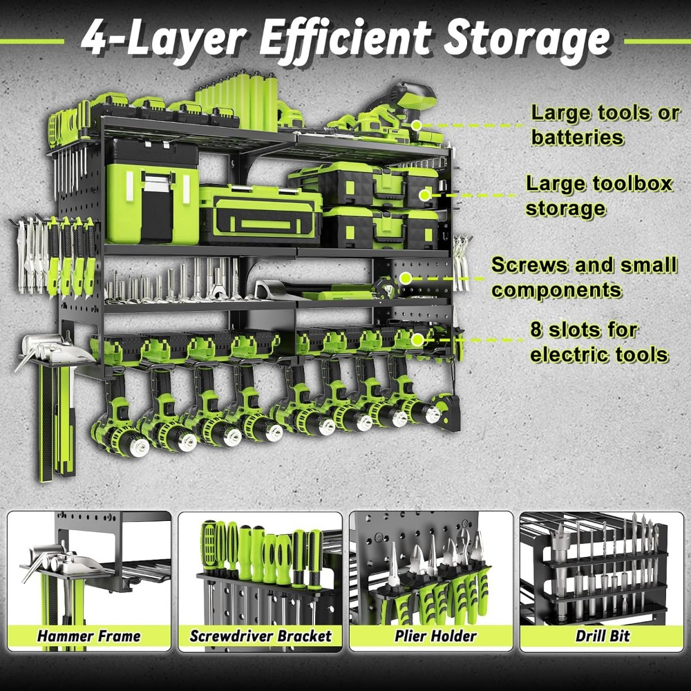 Heavy Duty 4 Tier 8 Slot Wall  – Tools For Garage Workshop Bewertung und Preis